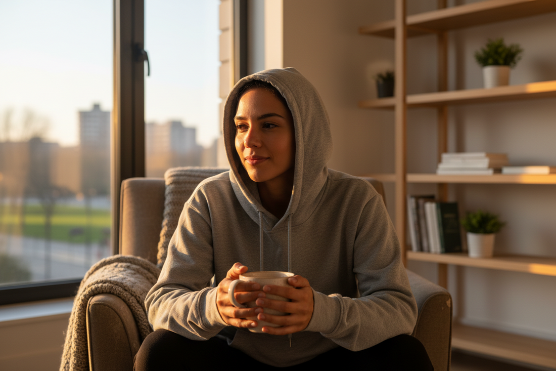 Black hoodie from Blunt — the honest person's uniform