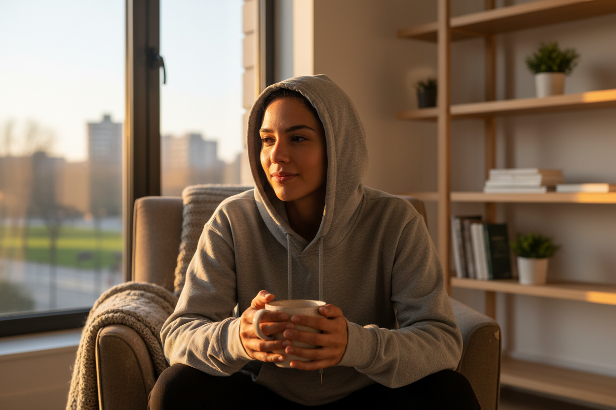 Black hoodie from Blunt — the honest person's uniform